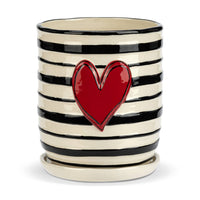 Striped Red Heart Planter & Saucer