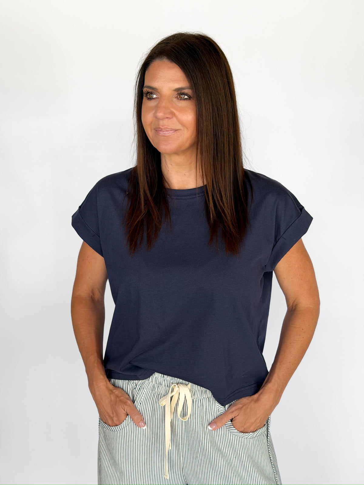 Celeste Cuffed Tee - Indigo Blue