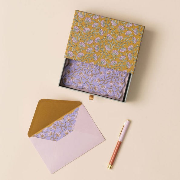 Vintage Floral Scalloped Notecard Set