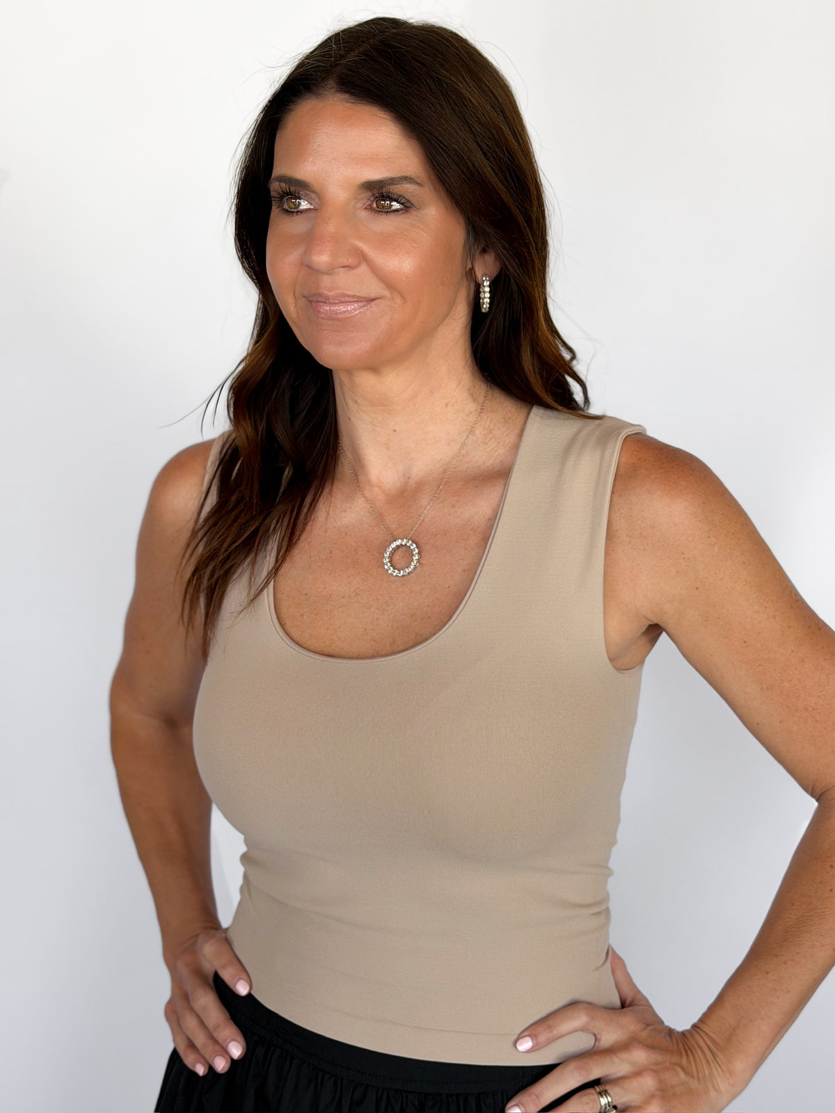 Double Layered Full Length Tank - Taupe