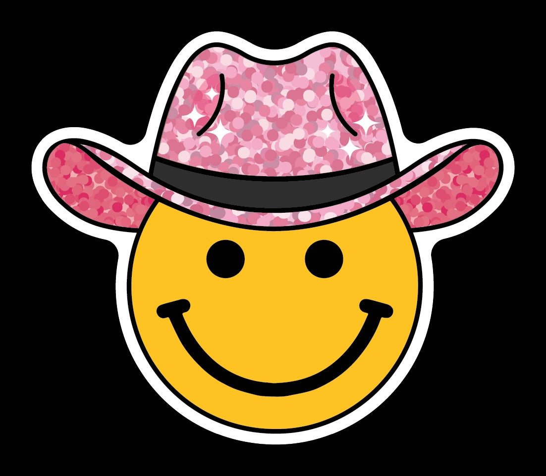 Sparkly Pink Hat Smiley Face