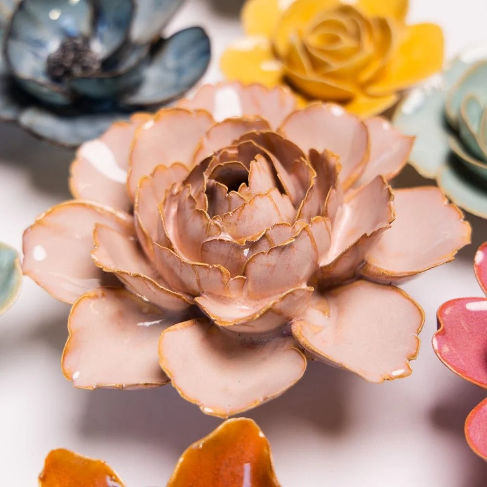 Rose Pink Camellia Ceramic Wall Flower