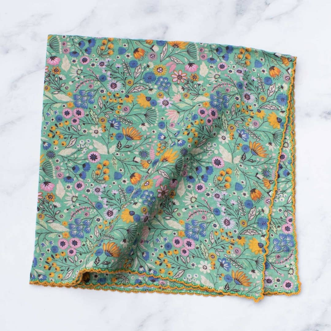 Flower Fields Cotton Scarf- Green