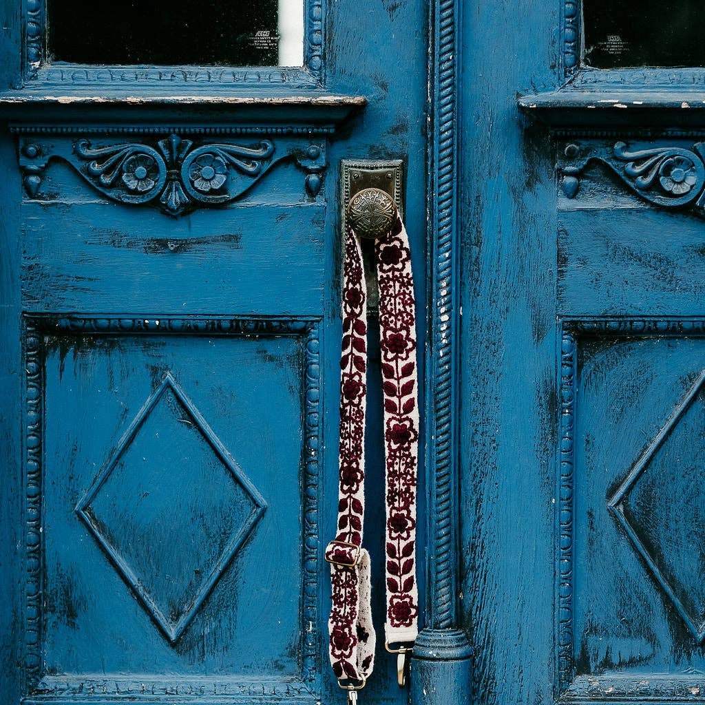 Wendi White & Maroon Adjustable Strap