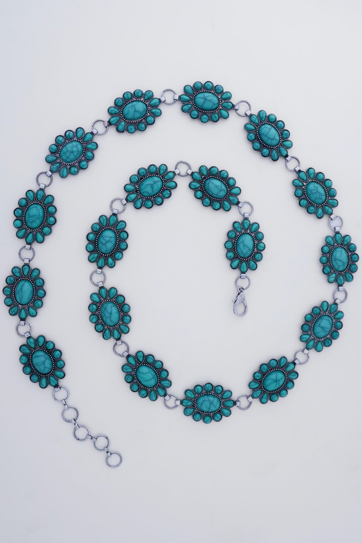 Concho Chain Western Belt- Turquoise Oval Mini Flower