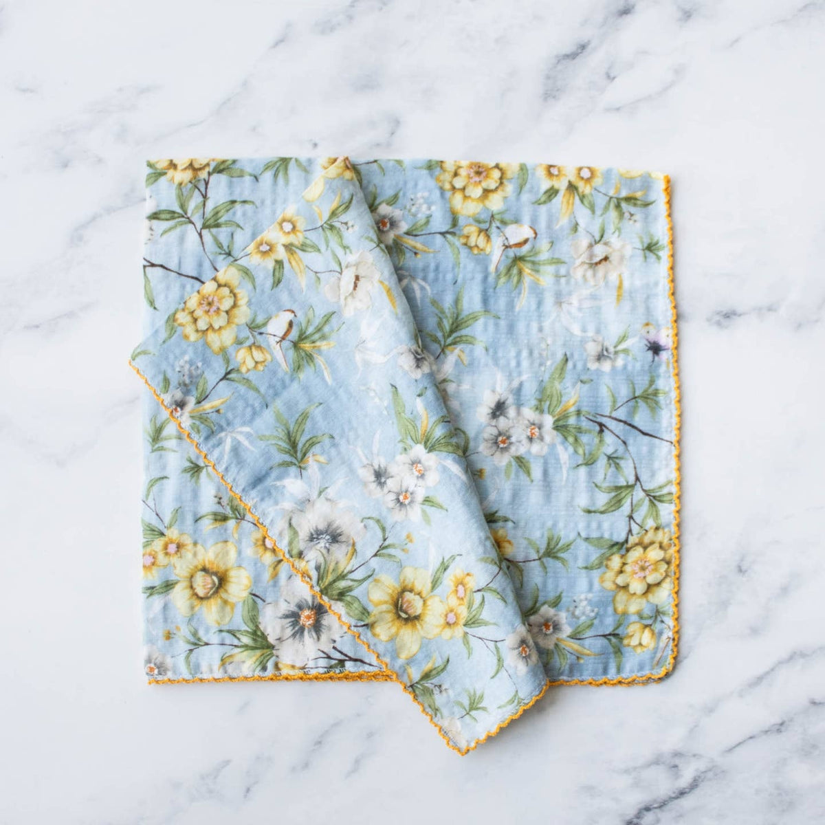 Floral Cotton Scarf-Sky