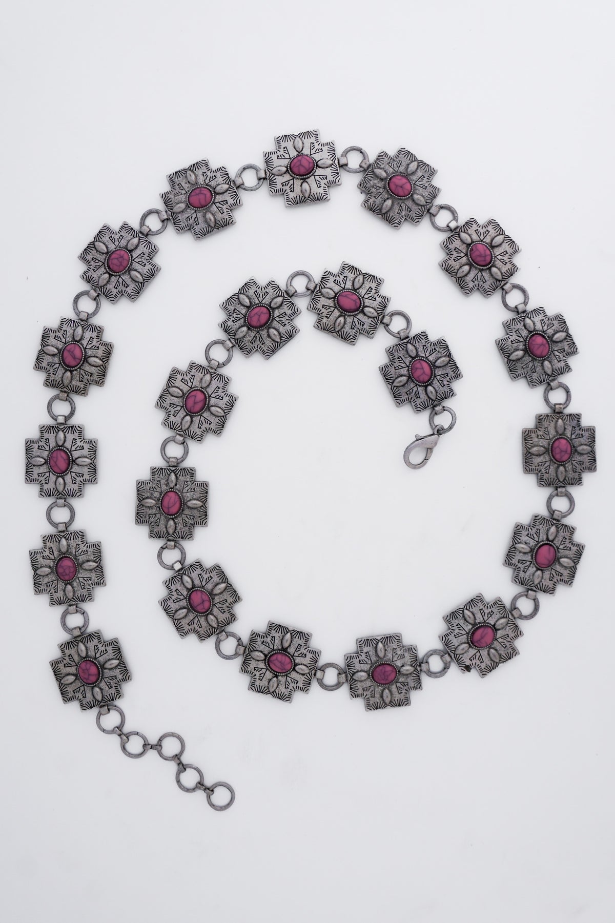 Concho Chain Western Belt- Pink Cross