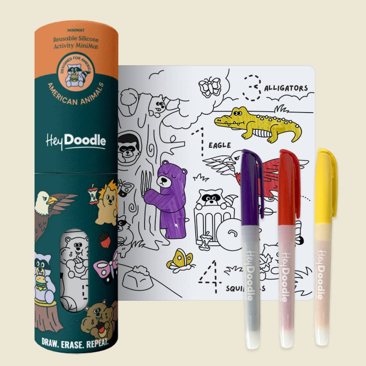 Mini Coloring & Doodle Mats-American Animals