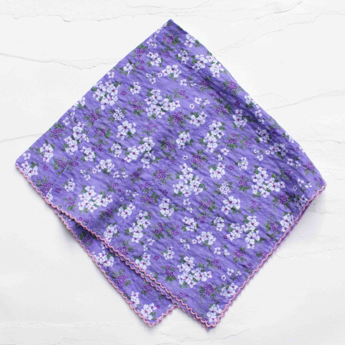Vintage Floral Cotton Scarf-Purple