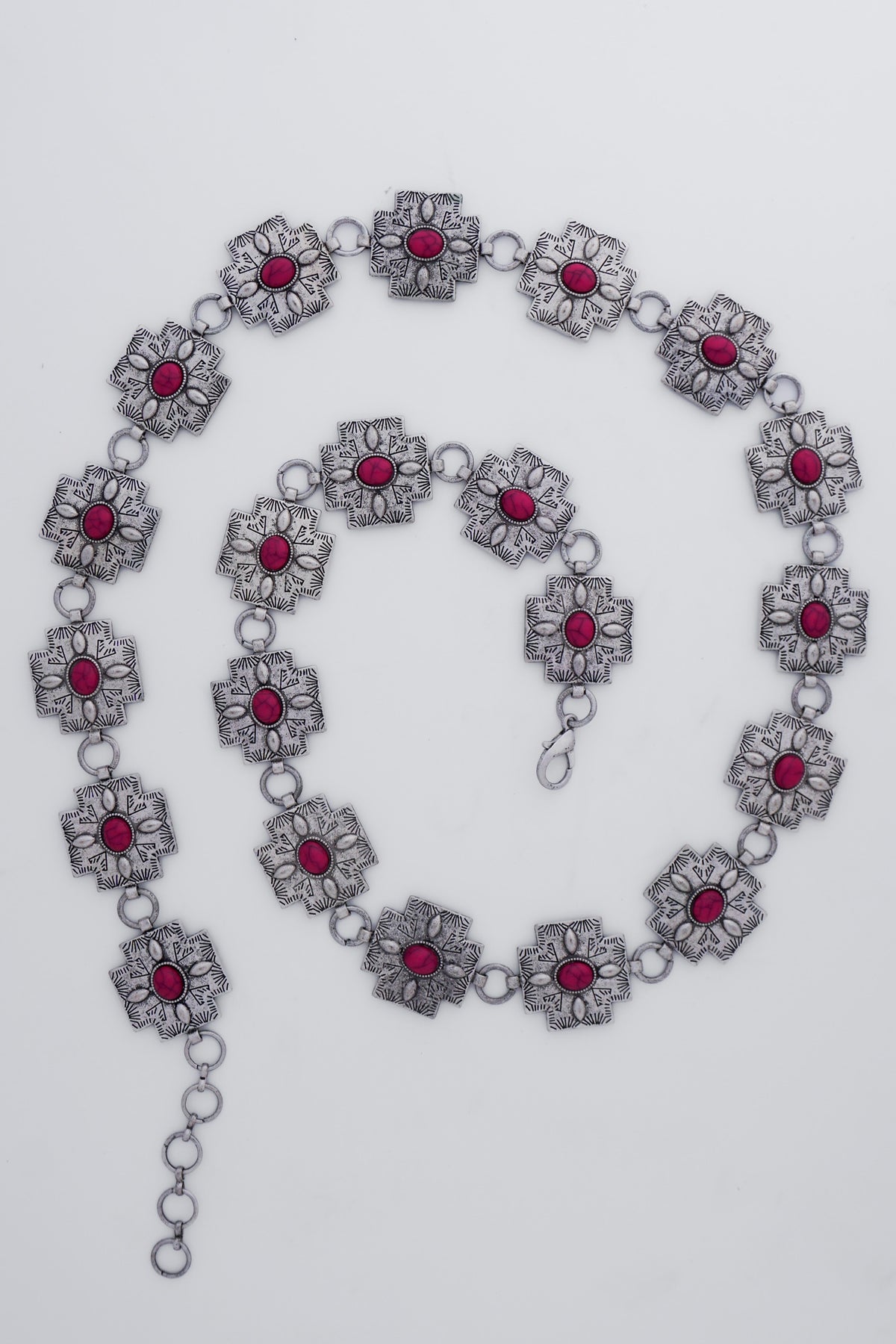 Concho Chain Western Belt- Hot Pink Cross