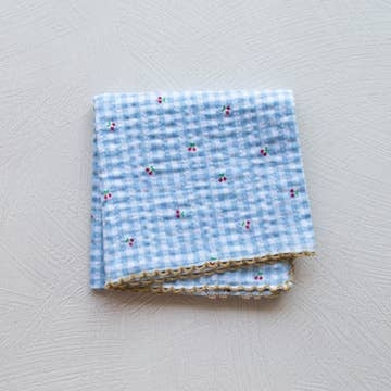 Cottage Mini Checker Cotton Scarf-Denim Cherry