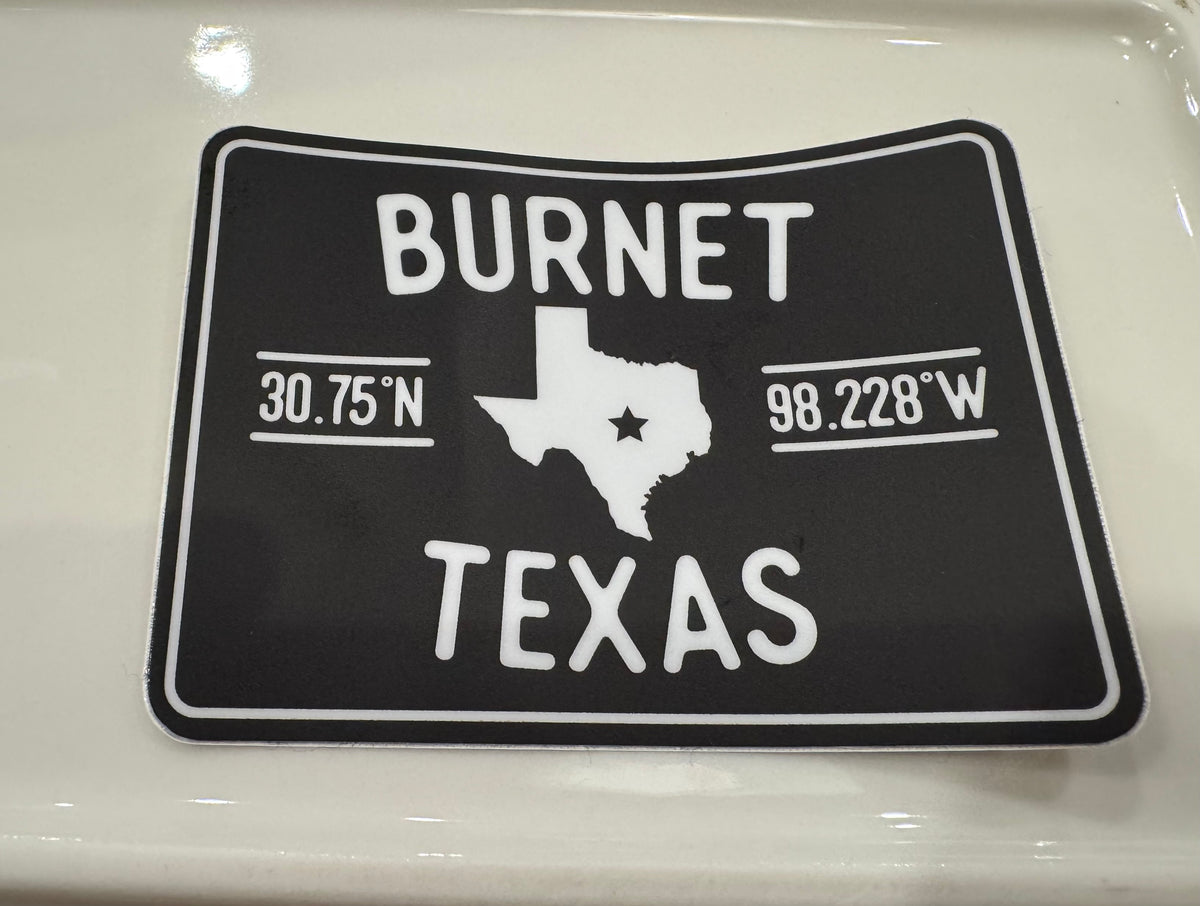 Burnet Texas Lat/Long Sticker