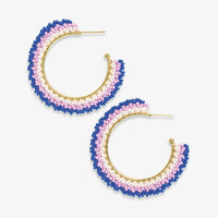 Eve Ombre Beaded Hoop Earrings Royal Blue/Light Lavender