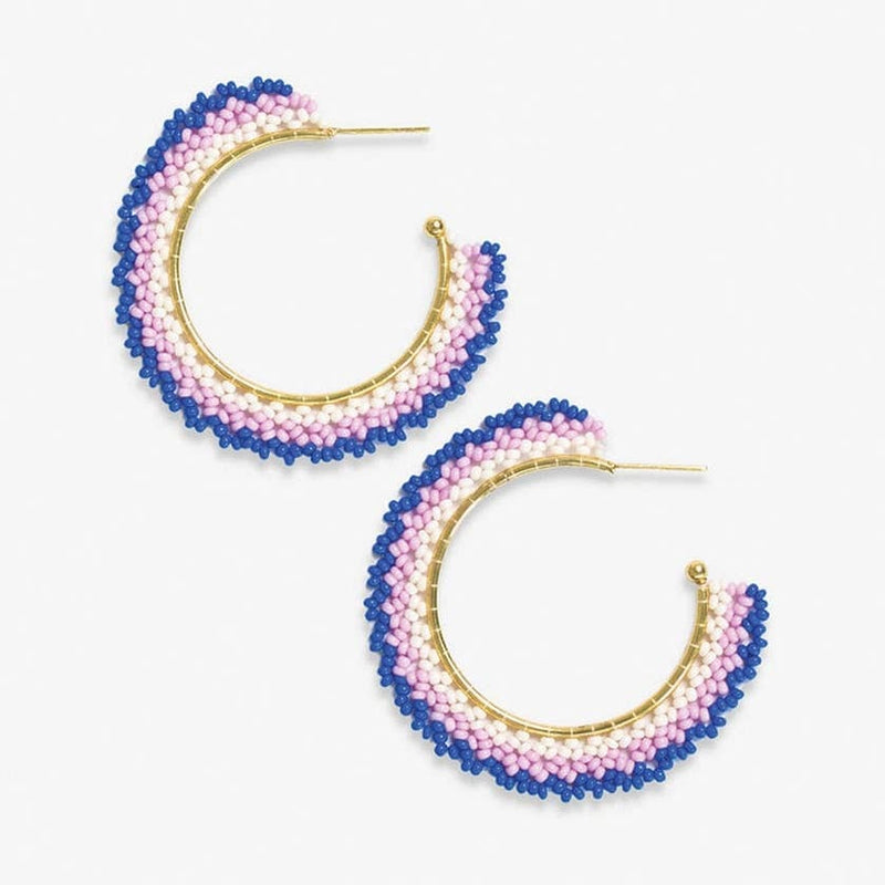 Eve Ombre Beaded Hoop Earrings Royal Blue/Light Lavender