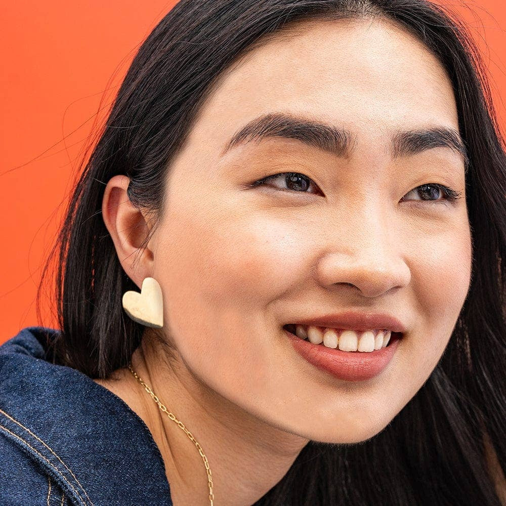 Bella Heart Large Post Earrings Brass