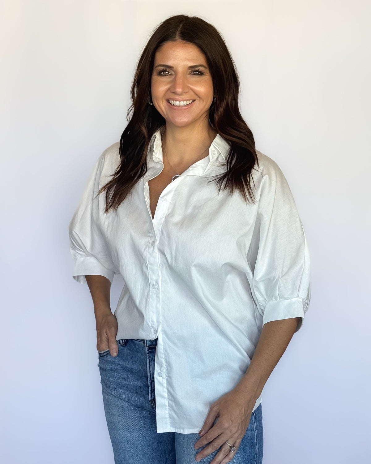 Luna Button Up Puff Sleeve Top