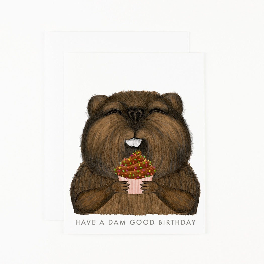 Beaver With Cupcake Card