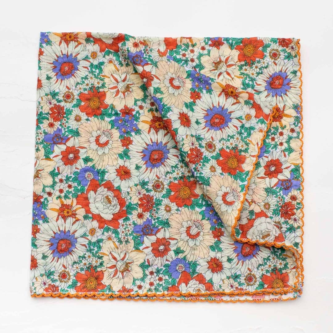 Floral Cotton Scarf- Orange
