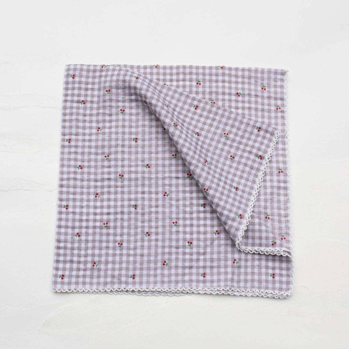 Cottage Mini Checker Cotton Scarf- Khaki Cherry