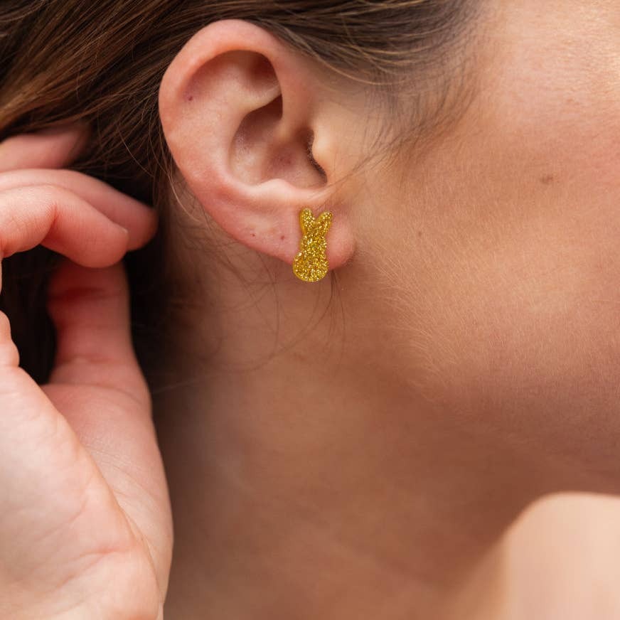 Glitter Bunny Peeps Studs- Yellow