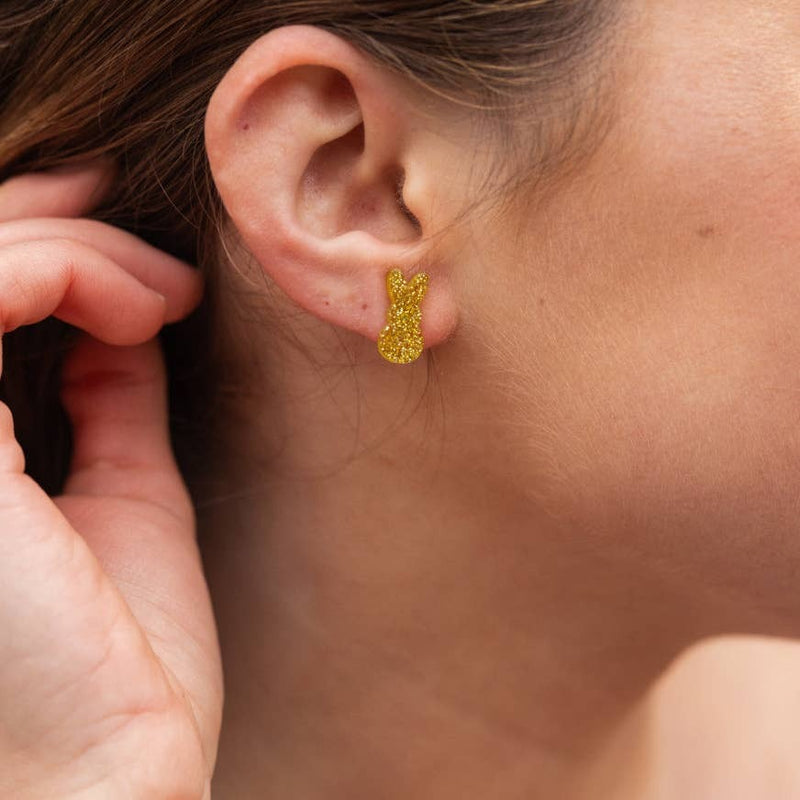 Glitter Bunny Peeps Studs- Yellow
