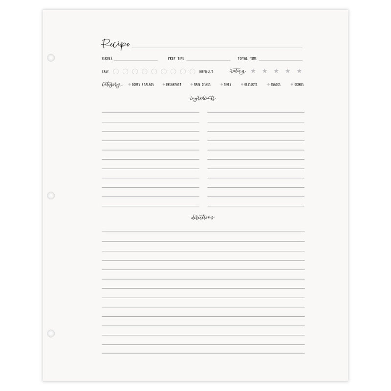 Large Recipe Page Set