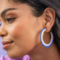 Eve Ombre Beaded Hoop Earrings Royal Blue/Light Lavender