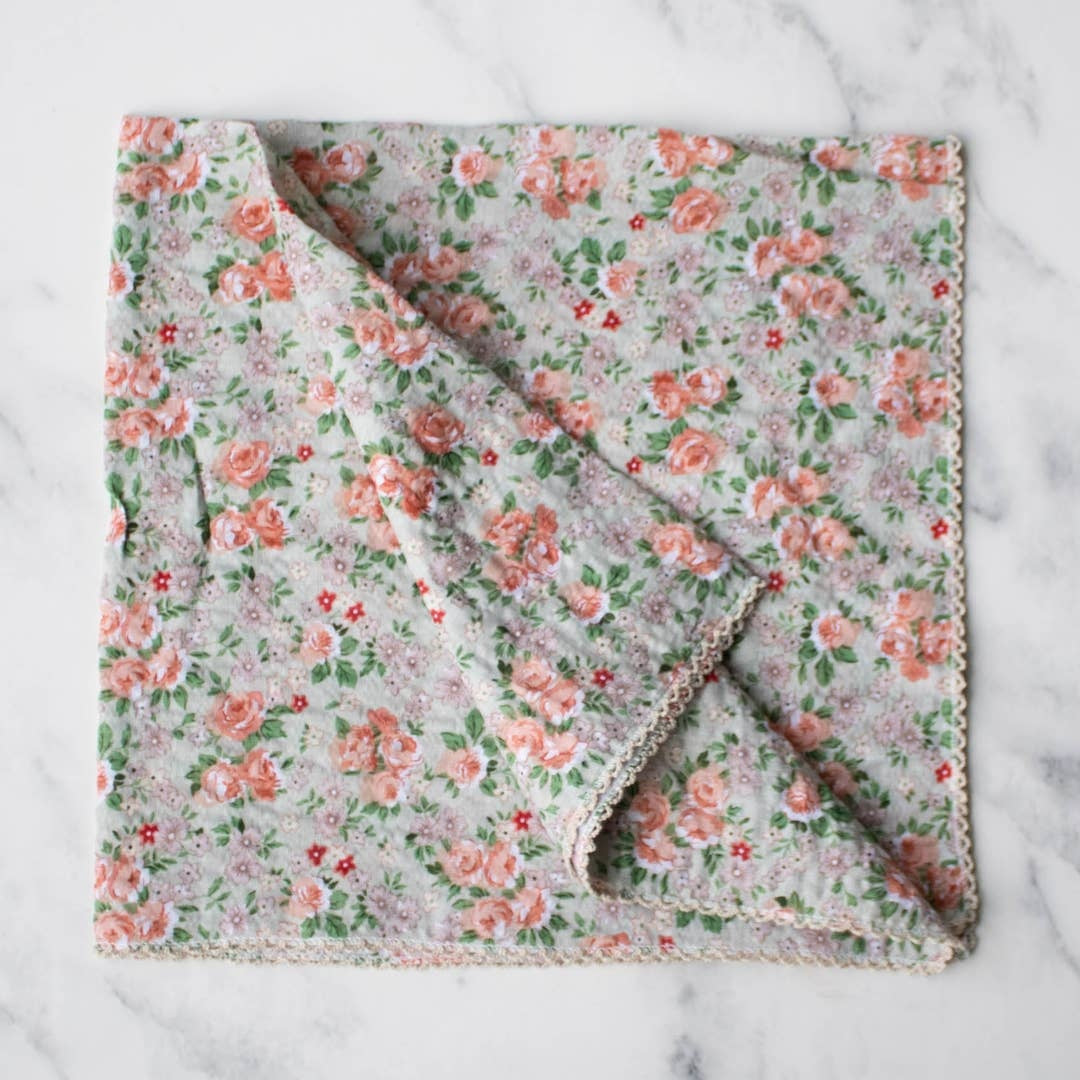 Rose Garden Cotton Scarf- Sage/Coral