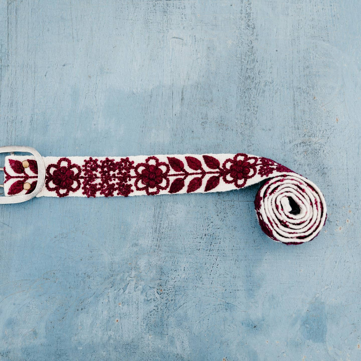 Wendi Maroon & White Hand Embroidered Belt