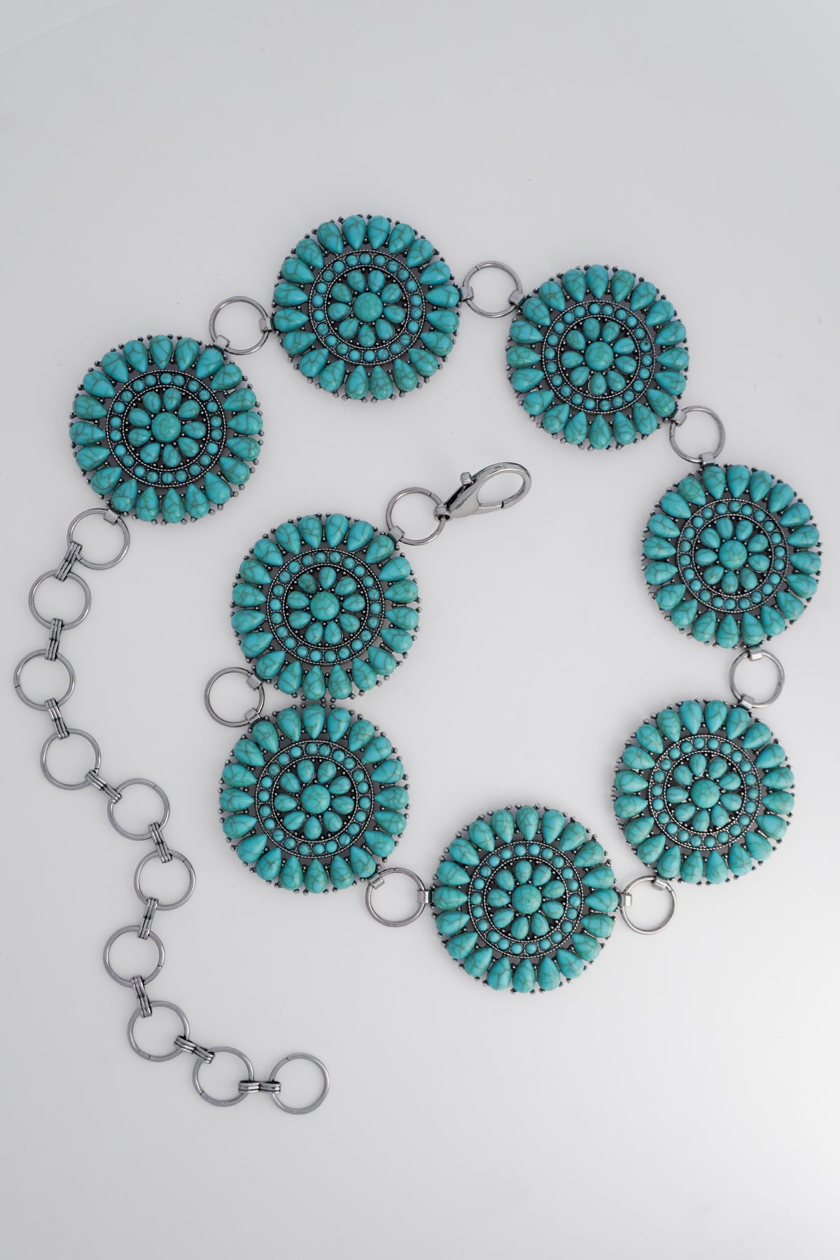 Concho Chain Western Belt-Turquoise Flower
