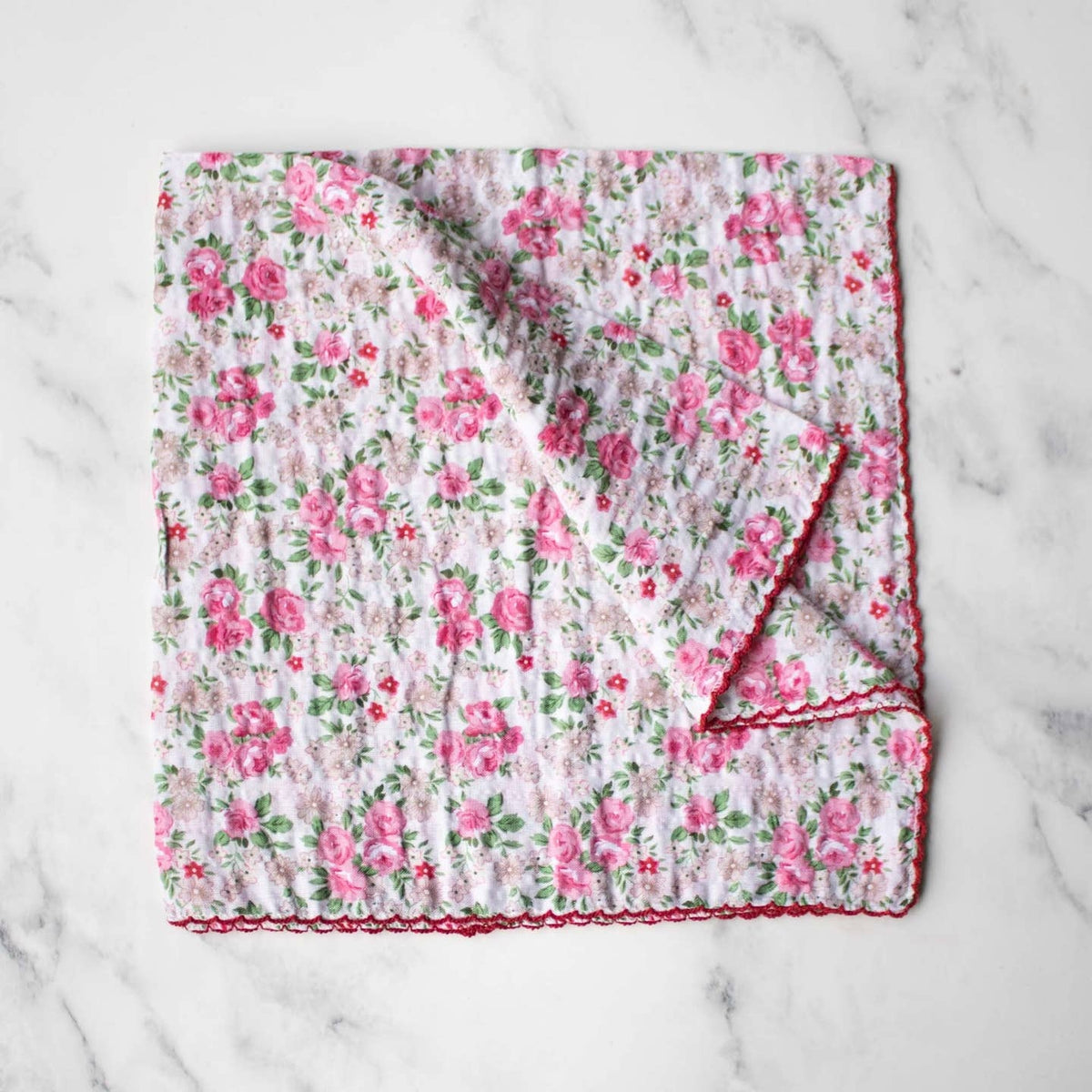 Rose Garden Cotton Scarf- Beige/Pink