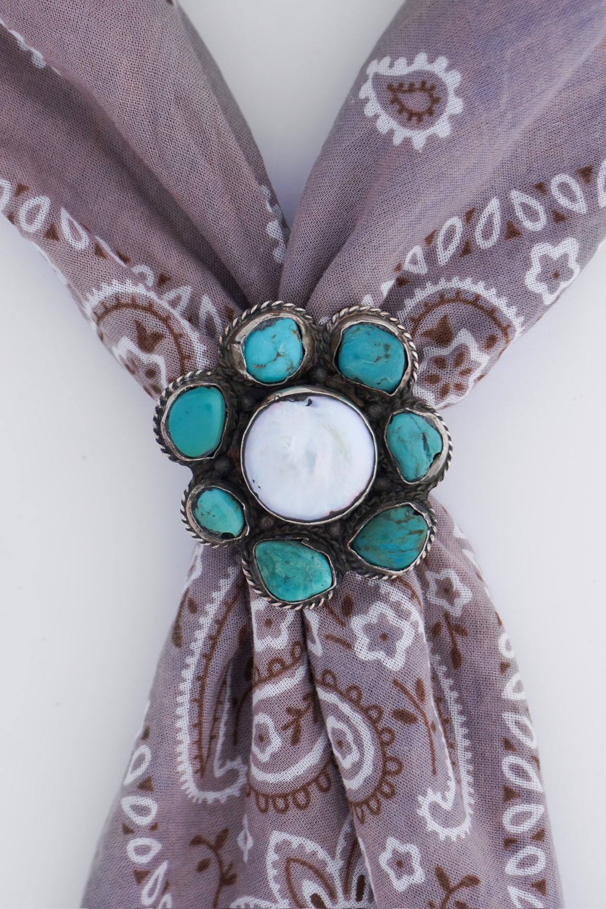 Cluster Pearl/Turquoise Flower Scarf Ring