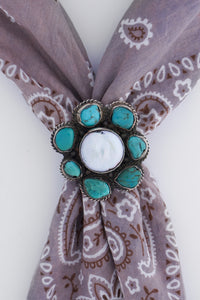 Cluster Pearl/Turquoise Flower Scarf Ring