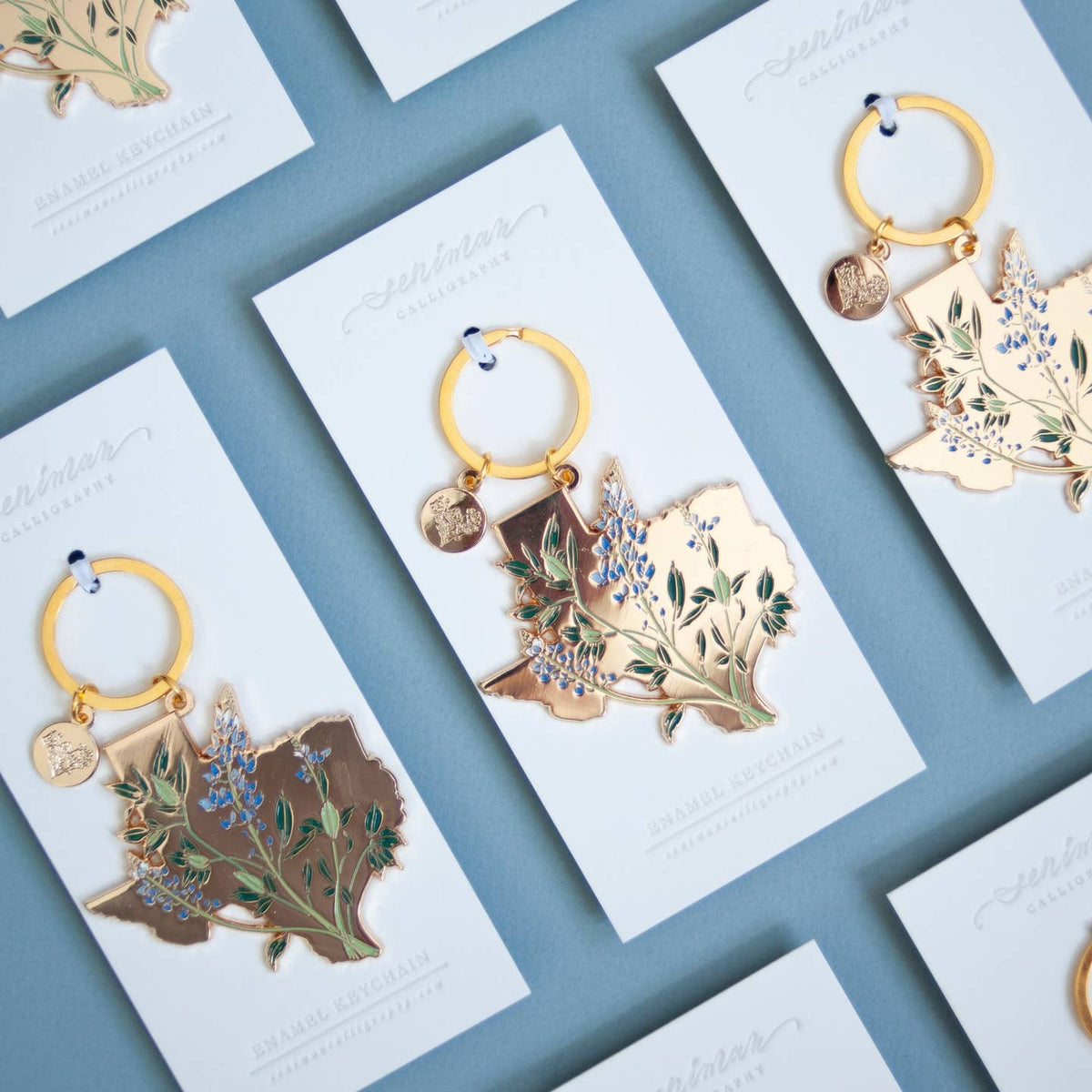 Texas Bluebonnet Gold Keychain