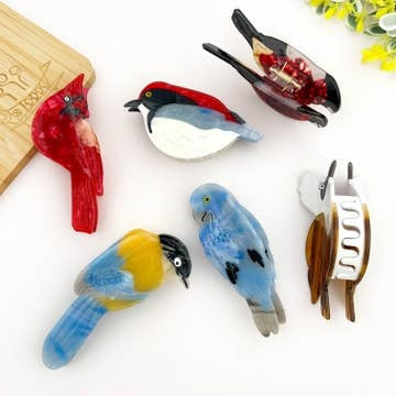Red Blue Tit Bird Hair Clip