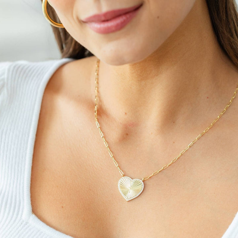 Pavé Cross Accented Heart Paperclip Necklace