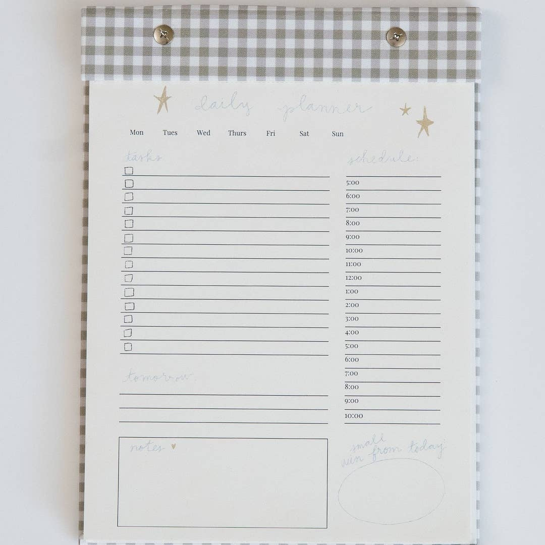 Daily Planner Notepad-Green Gingham