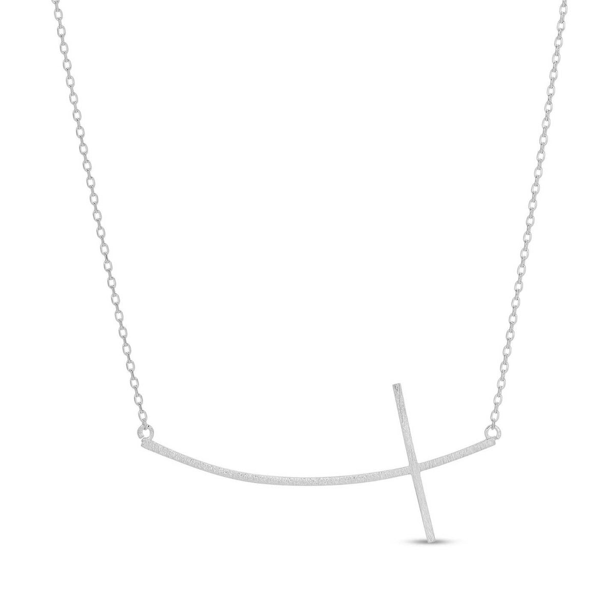 Large Brushed Side Cross Necklace