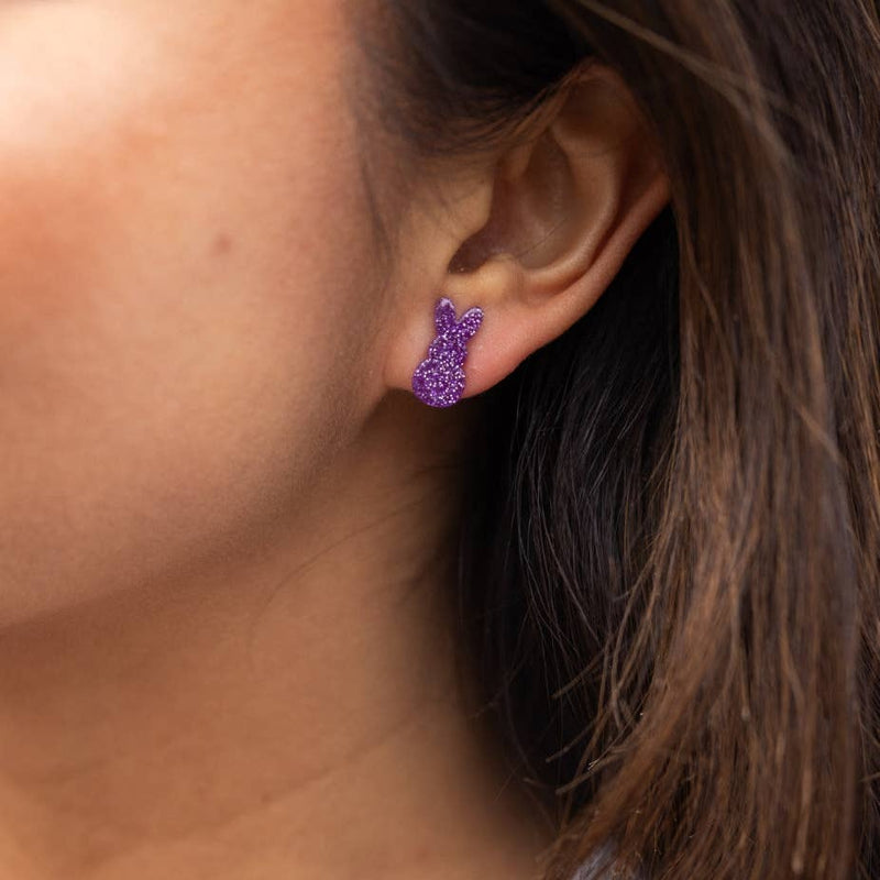 Glitter Bunny Peeps Studs- Purple