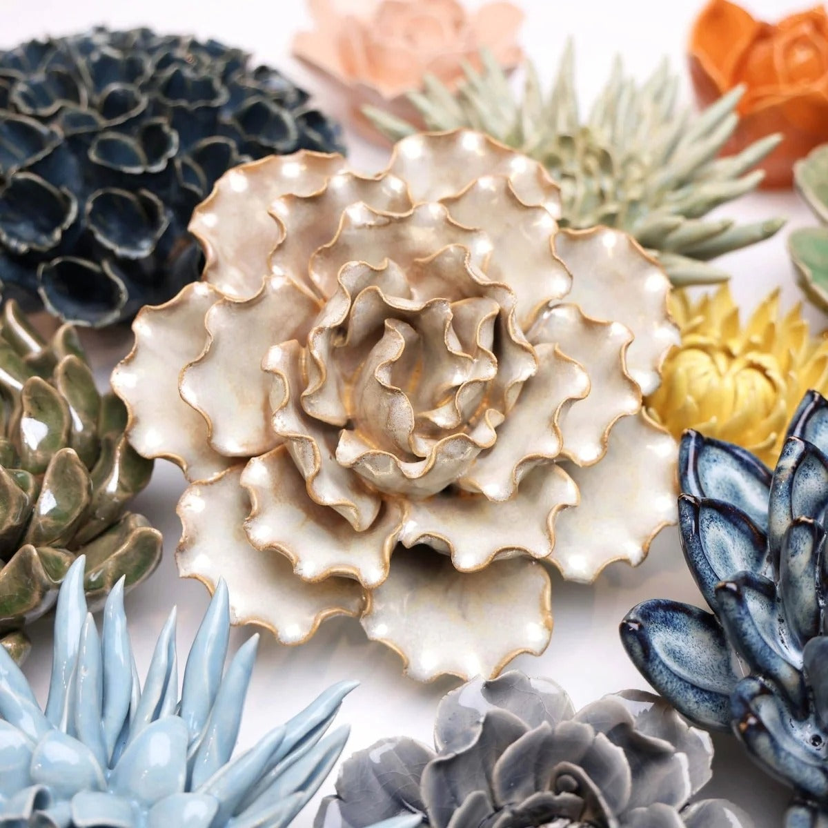 Pearl Sea Lettuce Ceramic Wall Flower