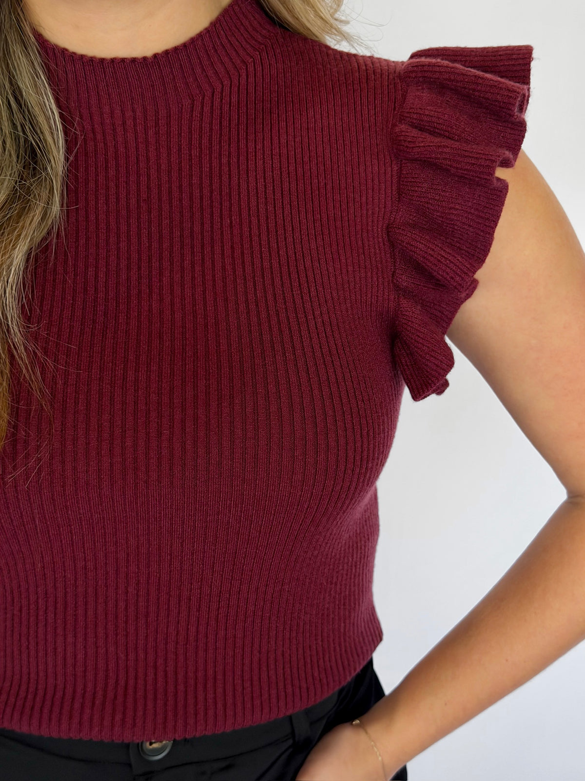 Tiffany Mockneck Ruffle Sweater Tank