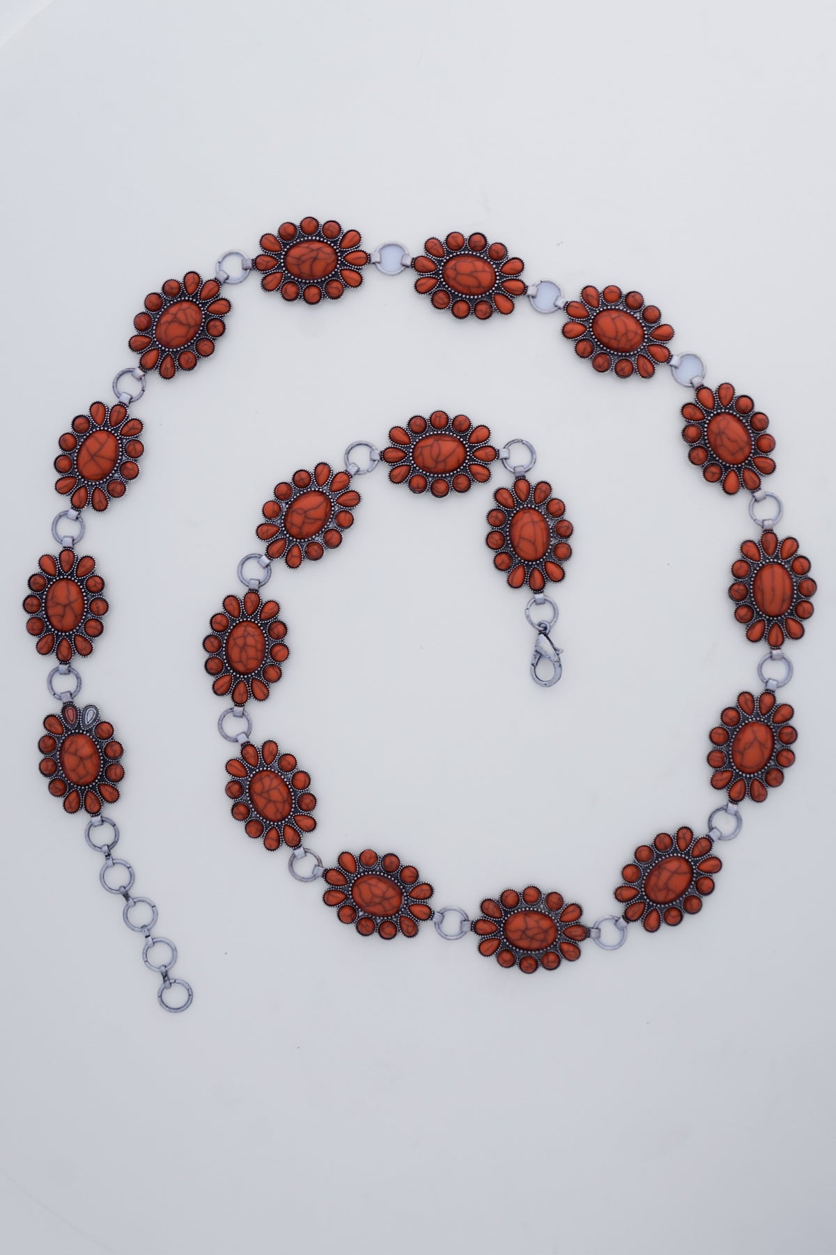 Concho Chain Western Belt- Orange Oval Mini Flower