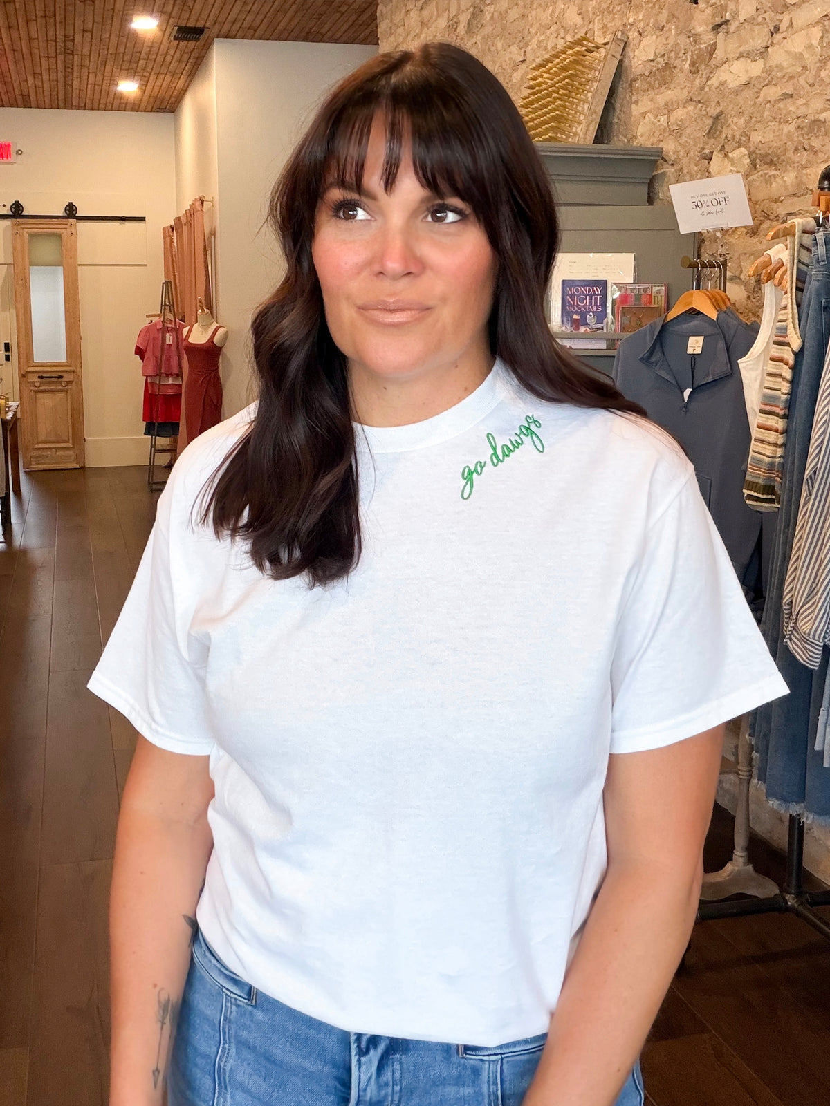 Go Dawgs Embroidered Neckline Tee