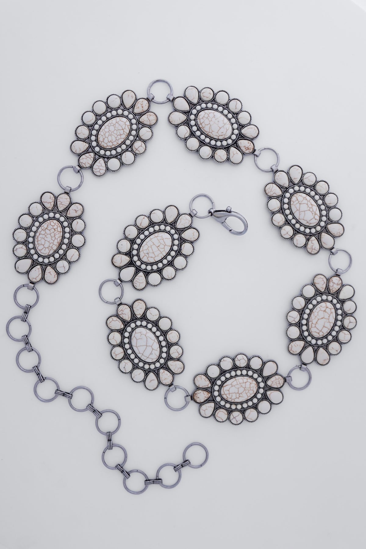 Concho Chain Western Belt- Pearl Oval Flower