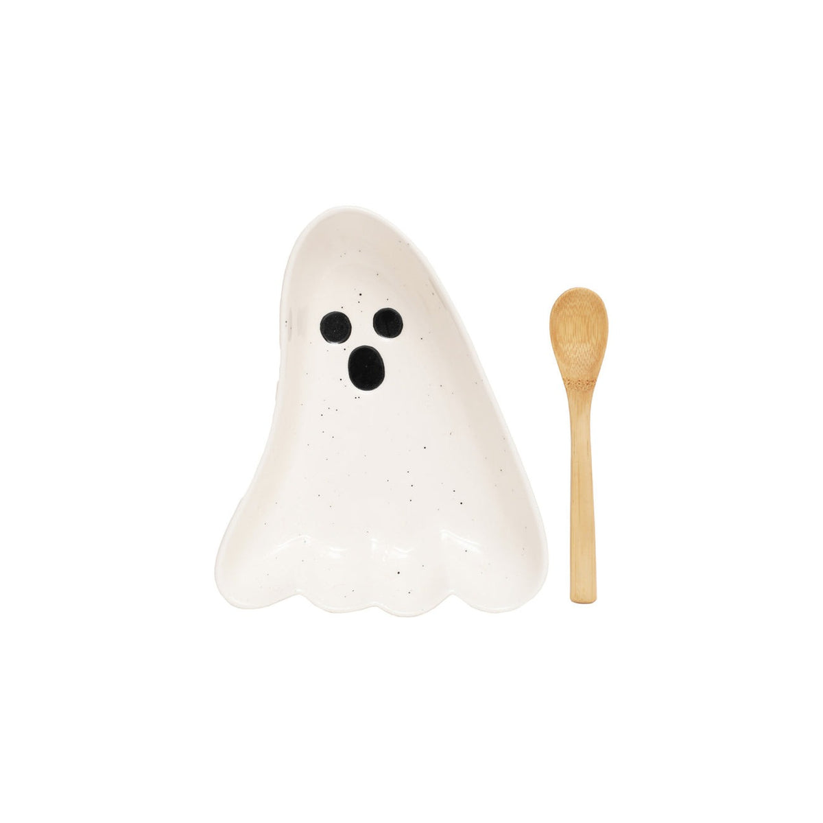 Stoneware Ghost Shaped Dish with Spoon