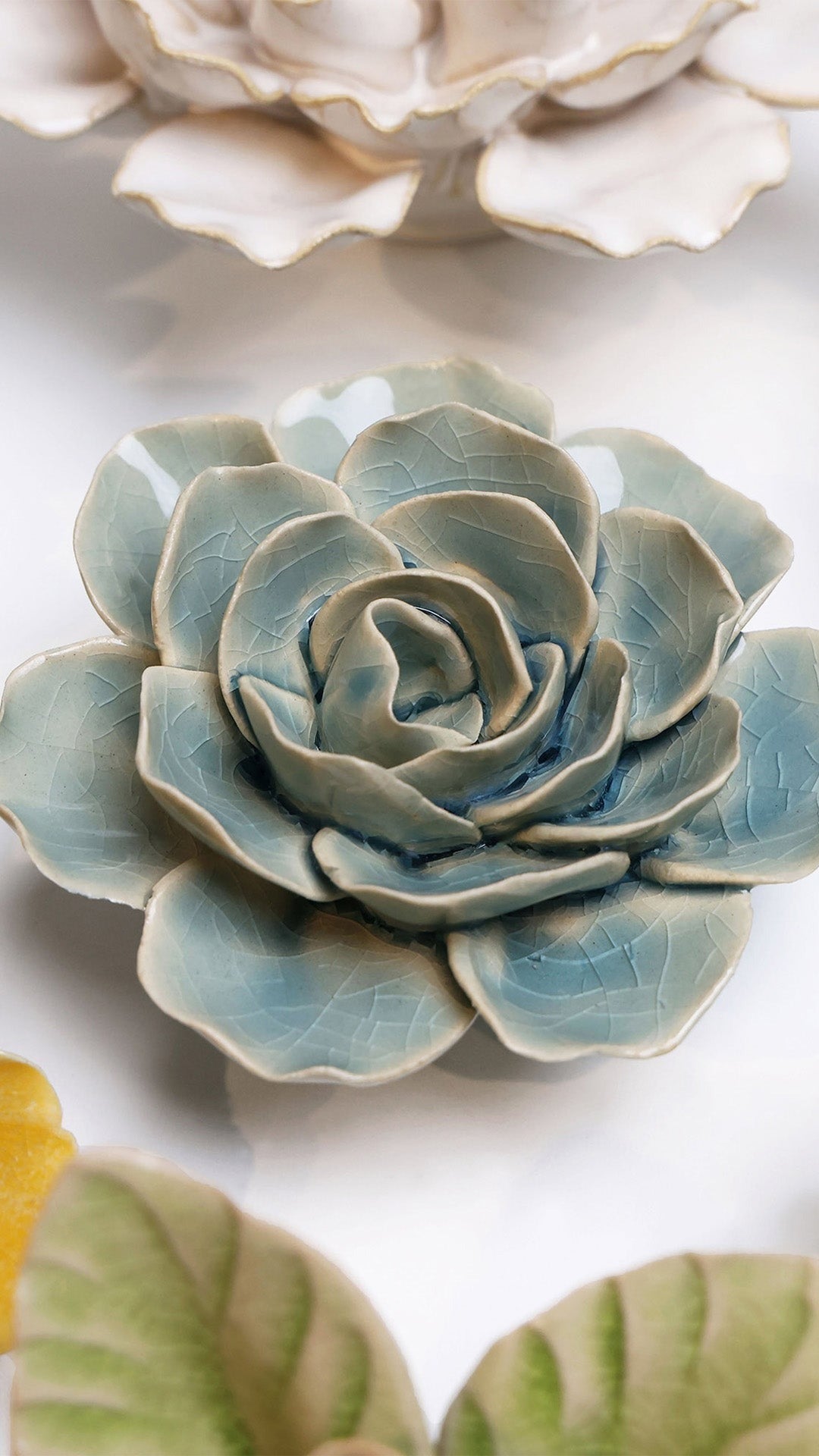 Teal Ranunculus Ceramic Wall Flower