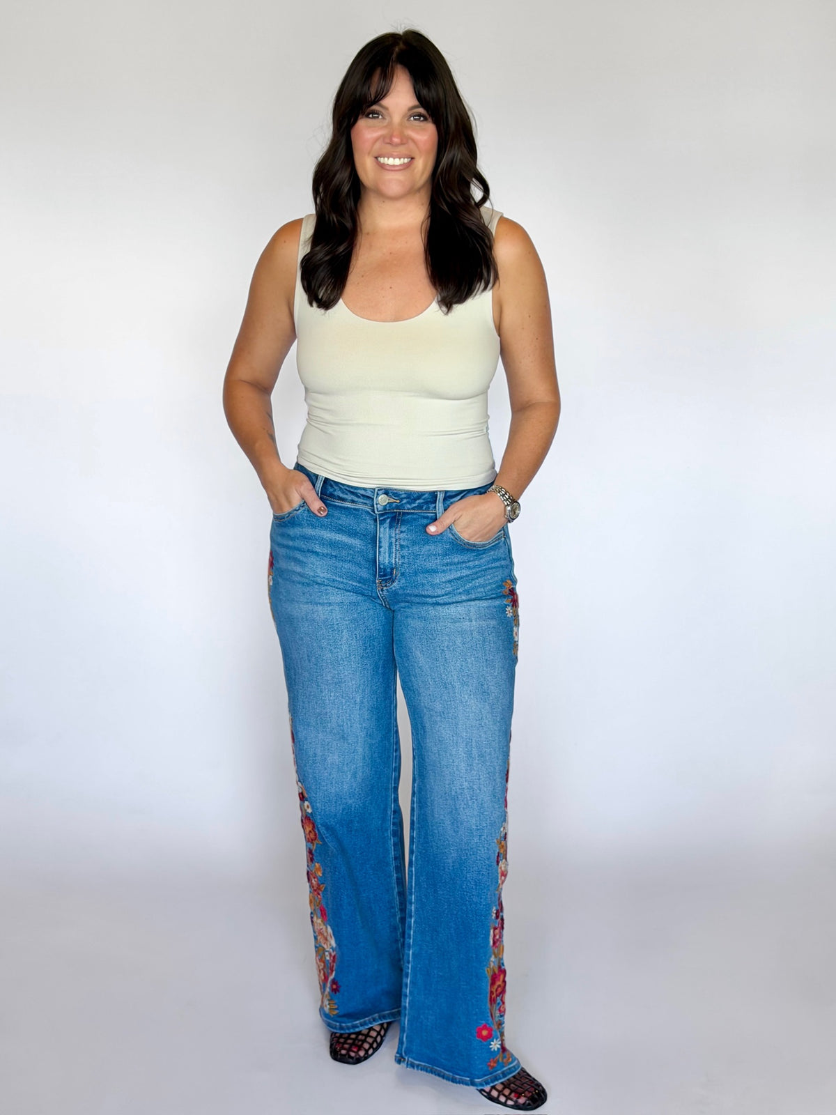 Autumn Embroidered MR Wide Leg Jeans
