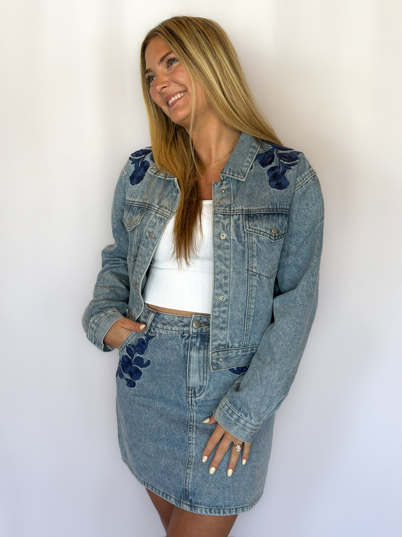 Most Likely Embroidered Denim Skirt