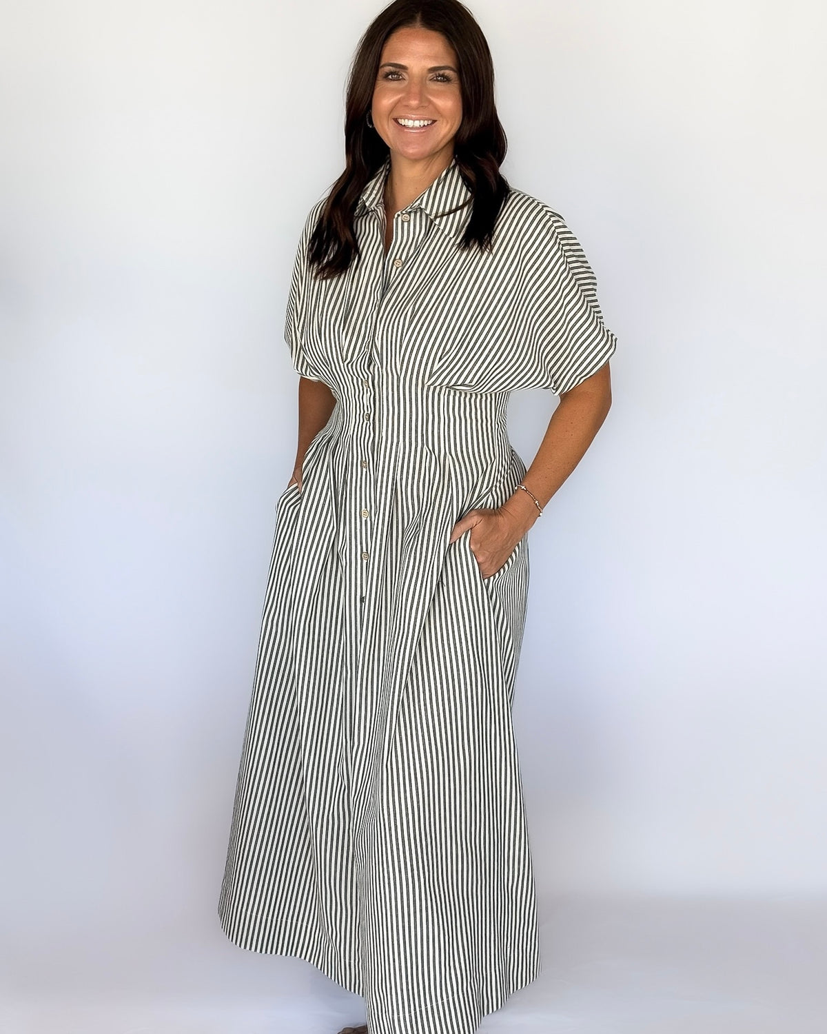 Heather Stripe Button Down Dress