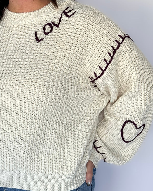 "Love" Whipstitch Detailed Sweater